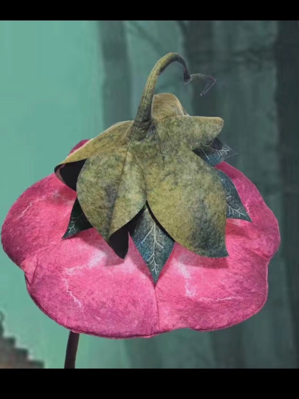 Fairy or Elven Flower Hat, Pink Felt Flower with Green Leaf Top, NWOT 🌺 - Picture 2 of 5